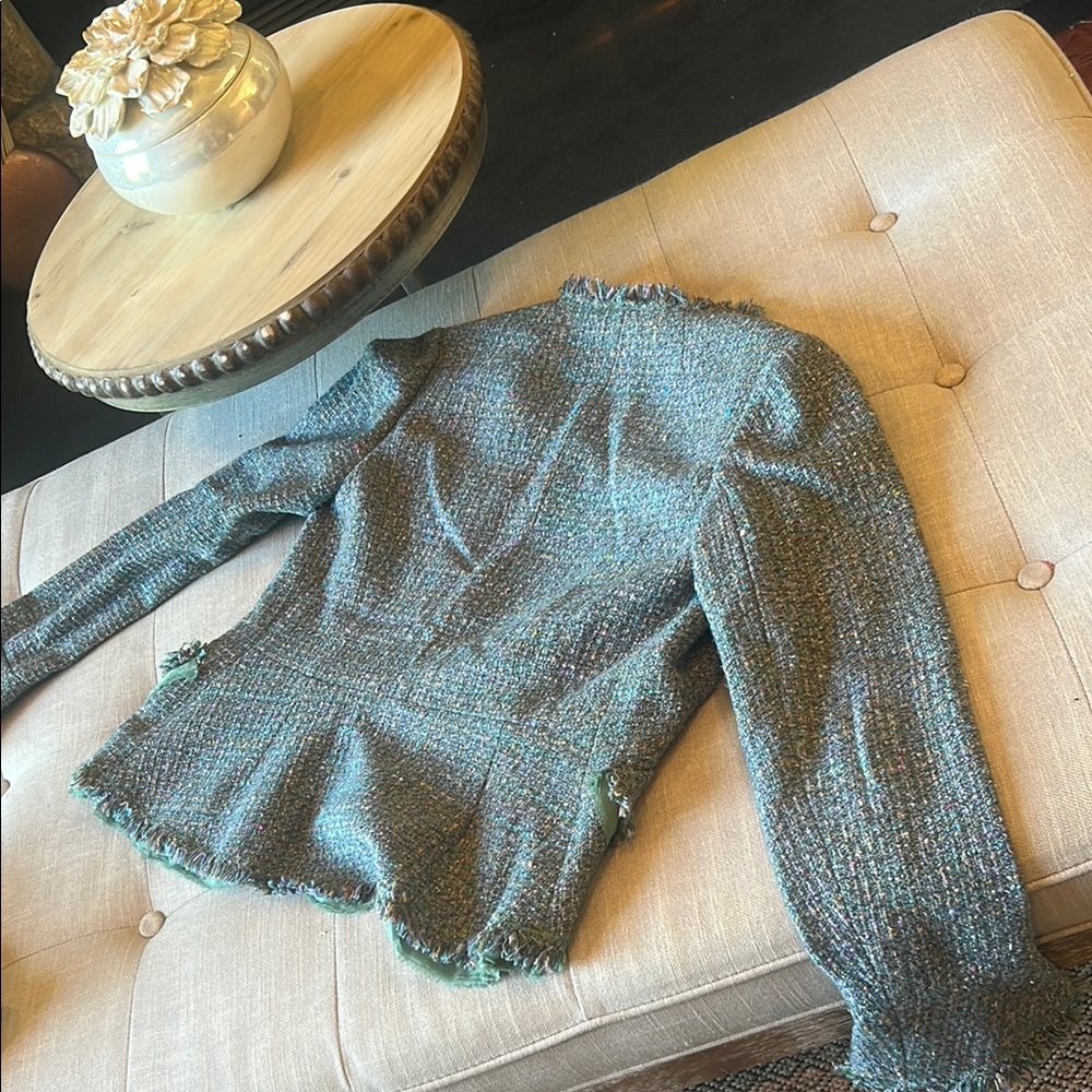 Lillie Rubin Teal Tweed Two Piece Skirt Blazer Set Size 2 - Picture 12 of 15